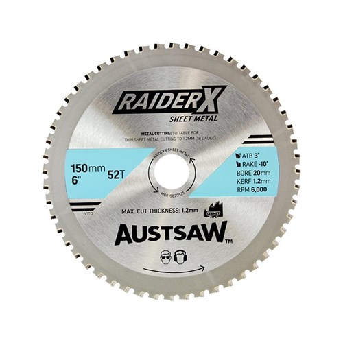 Austsaw RaiderX Sheet Metal Blade 150mm x 20 x 52T Cermet.