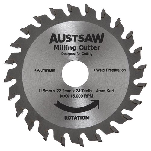 Austsaw - 115mm (4.5in) 4mm Milling Cutter Blade - 22.2mm Bore - 24 Teeth