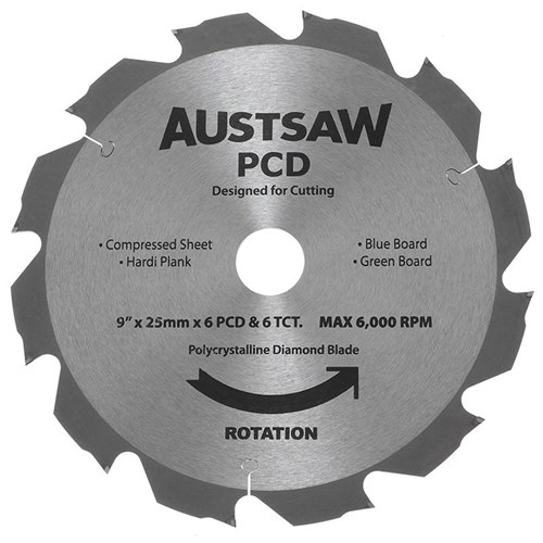 Austsaw - 235mm (9 1/4in) Polycrystalline Diamond Blade - 25/20mm Bore - 6PCD 6TCT Teeth