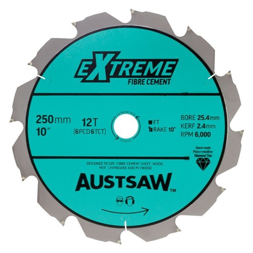 Austsaw - 250mm (10in) Polycrystalline Diamond Blade - 25.4mm Bore - 6PCD6TCT Teeth