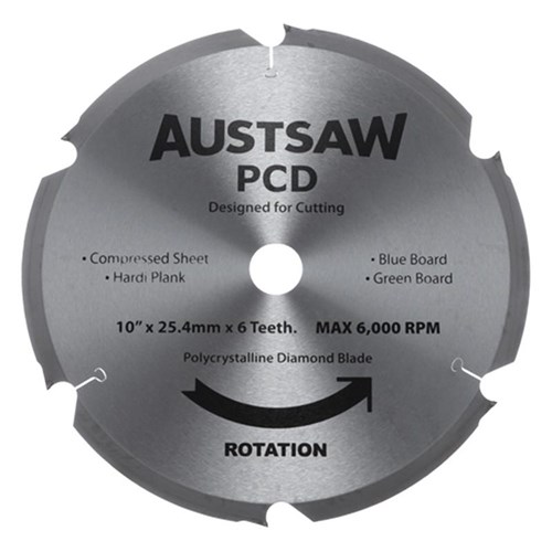 Austsaw - 250mm (10in) Polycrystalline Diamond Blade - 25.4mm Bore - 6PCD6TCT Teeth