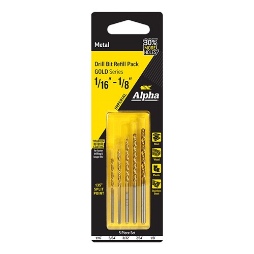 5 Piece | Imperial Alpha Gold Series Drill Refill Pack - 1/16 - 1/8in