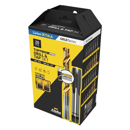 28 Piece | Alpha Drill and Tap Metric & UNC Tuffbox Pro Set | Bonus 120ml Lubricant