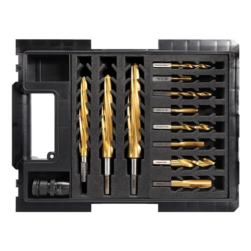 VersaDrive 12 Piece Starter Kit | 8 Piece Drill and Tap Set | 3 Piece Reamer Set 14mm to 22mm with H