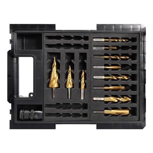 VersaDrive 12 Piece Starter Kit | 8 Piece Drill and Tap Set | 3 Piece Step Drill Set 12mm to 30mm wi