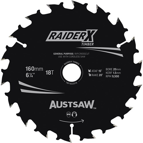 Austsaw RaiderX Timber Blade 160mm x 20/16 Bore x 18 T Thin Kerf