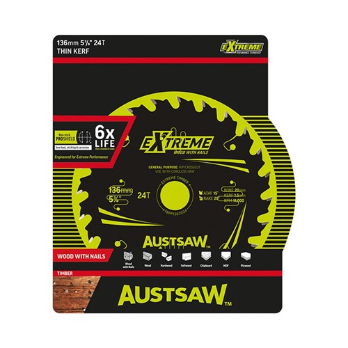 Austsaw Extreme: Wood with Nails Blade 136mm x 20/16 Bore x 24 T Thin Kerf