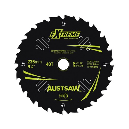 Austsaw Extreme: Wood with Nails Blade 235mm x 25 Bore x 20 T Thin Kerf