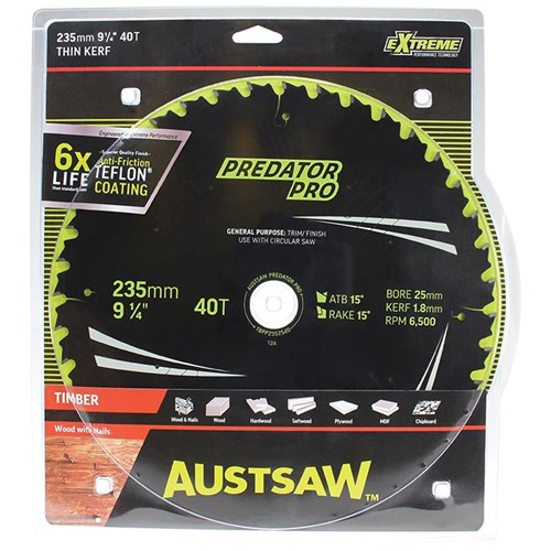 Austsaw Extreme: Wood with Nails Blade 235mm x 25 Bore x 40 T Thin Kerf