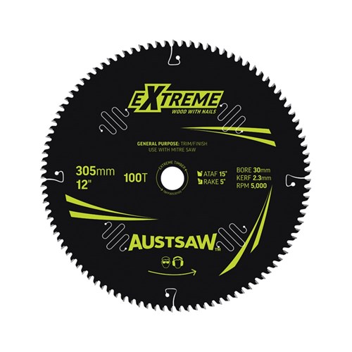 Austsaw Extreme: Wood with Nails Blade 305mm x 30 Bore x 100 T Thin Kerf