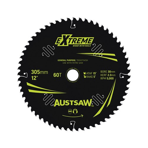 Austsaw Extreme: Wood with Nails Blade 305mm x 30 Bore x 60 T Thin Kerf