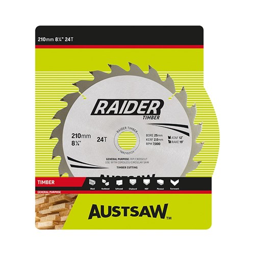 Austsaw Raider Timber Blade 210mm x 25/16 Bore x 24 T Thin Kerf