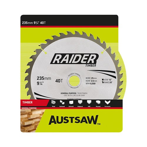 Austsaw Raider Timber Blade 235mm x 25 Bore x 40 T Thin Kerf