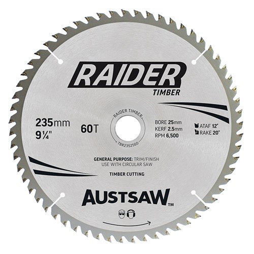 Austsaw Raider Timber Blade 235mm x 25 Bore x 60 T Thin Kerf