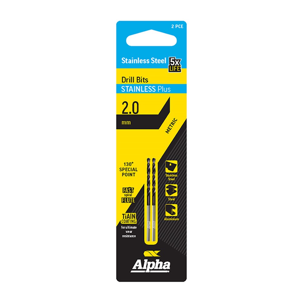 ALPHA JOBBER DRILL (CARD 2) 2.0MM - STAINLESS PLUS