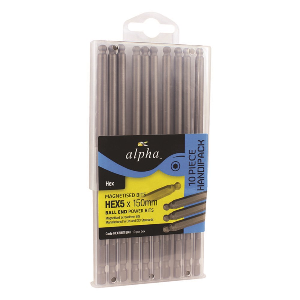 ALPHA HEX BALL END POWER BIT 5 X 150MM - PACK 10